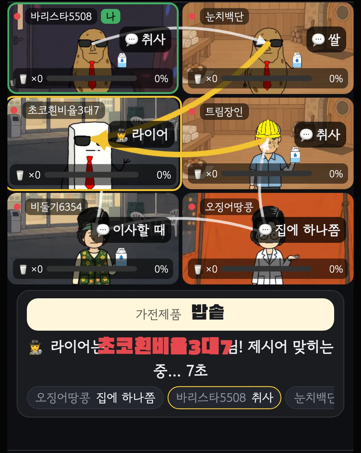 라이어 게임 투표 결과와 라이어가 제시어를 맞히는 단계